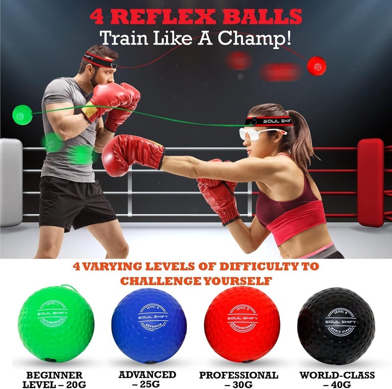 Soul Shift - Boxing Reflex Ball – Dual Competition Set | 2 Adjustable Headbands + 2 Training Balls + App Included | Speed, Agility & Hand-Eye Coordination for Adults & Kids | MMA Training Equipment - Image 2